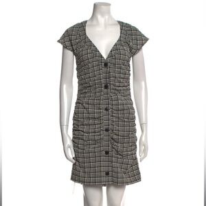 Ganni Ruched Seersucker Mini Dress In Plaid Print 36/US4